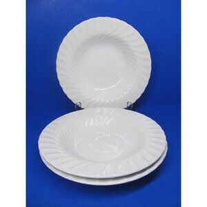 Johnson Brothers Swirl Pattern Set Of 3 White 8 1/2" Round Rimmed Soup Bowls VGC